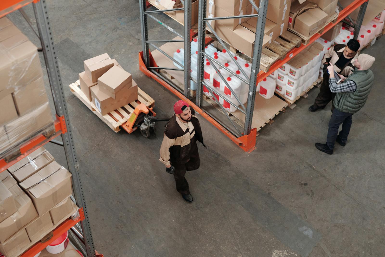 Warehouse shelves and logistics team